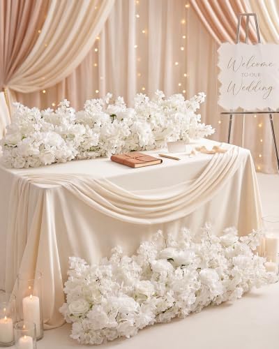 36inch Aisle Flower Garland with Chiffon Sheer Drape, White Rose & Sakura Artificial Flowers for Wedding Arch, Backdrop, Reception Table Decor - Floral Runner for Ceremony Pathway & Bridal Suite - Image 5