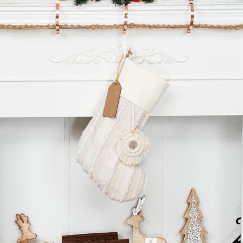 LUBOT Boho Christmas Stockings with Name Tag Set of 6 Rustic Farmhouse Country Large Family Xmas Stocking 20" with Fringe Pendant Fireplace Hanging Decor 6 Pack - Image 6