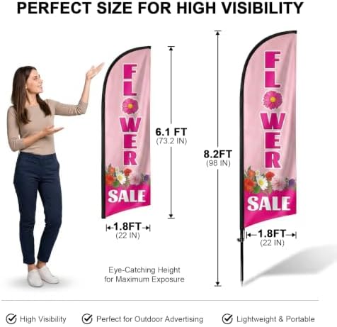 Flower Sale Feather Flag 8Ft Tall - Vibrant Floral Design Polyester Flag with Carbon Fiber Pole - Professional Florist Signage & Garden Center Outdoor Banner for Storefront Visibility - Image 2