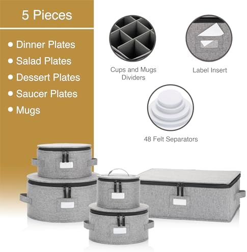 Stack Store Plus More China Storage Set for Plates, Cups and Mugs - 5 pc set - Hard Shell and Stackable, Fully Padded Interior, 48 Plate Dividers Included - Image 2