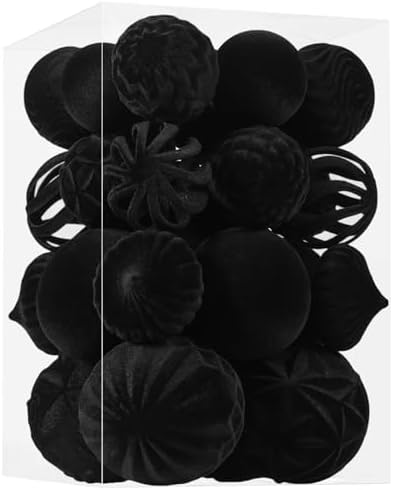 30pcs Velvet Christmas Ball Ornaments, Flocked Shatterproof Christmas Ornaments Hanging Xmas Tree Decorations Set for Home Party Holiday Decor (Multi-Size, Black) by Unknown
