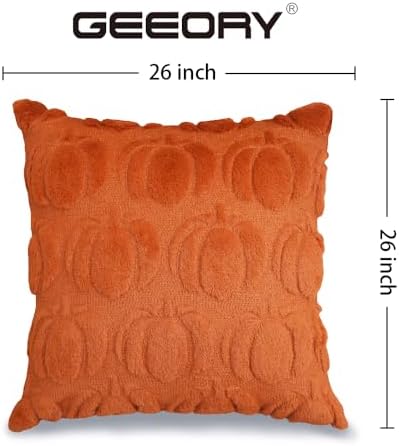 GEEORY Rust Fall Pumpkin Throw Pillow Covers, 26x26 Inch (Set of 2), Soft Faux Fur Wool, Farmhouse Style for Autumn Home Sofa Decor GC019-26 - Image 4