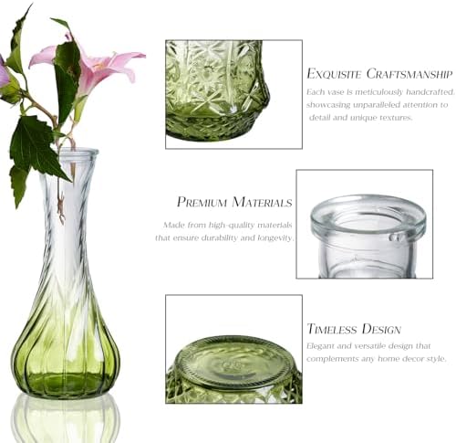 Glass Bud Vase Set of 60 - Small Vases for Flowers in Bulk - Assorted Vintage Crystal Vases for Flowers, Table Centerpieces (Green, 60 Pcs) - Image 6