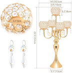 Set of 4 Candlesticks 5 Arm Crystal Strap Pendant Gold Table Decor Candelabra, 22.5 inches Elegant Dining Room Centerpieces for Holiday Parties Weddings (4, Gold) - Image 2
