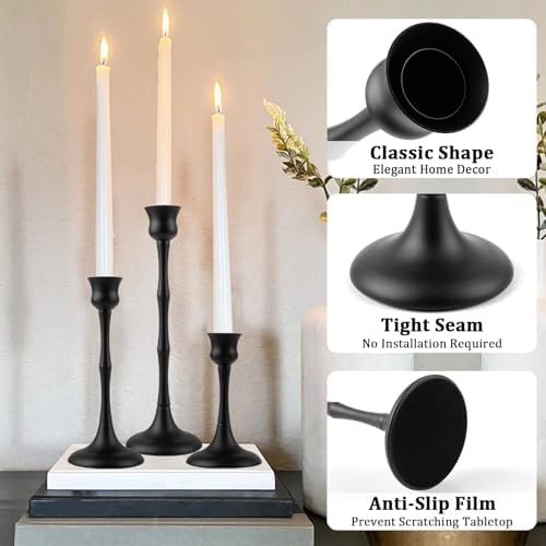 Vintage Metal Candlestick Holders, Set of 3 Black Candle Holders for Candlesticks Antique Taper Candle Stand Candle Sticks Holder for Housewarming Wedding Mantelpiece Table Centerpiece Decor - Image 6