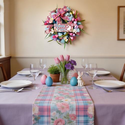 22 Inch Easter Bunny Wreath for Front Door, Spring Easter Bunny Wreath with Pink Tulip and Flowers for Indoor Outdoor, Easter Ribbon Wreaths for Home Decor - Image 4
