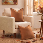 decorUhome Fall Light Rust Linen Throw Pillow Covers 26x26 Set of 2 - Image 2