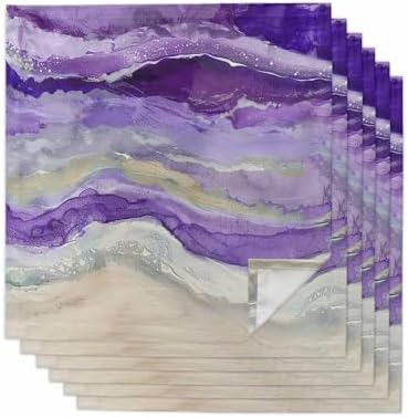 Purple Coastal Cloth Napkins Set of 6, Holiday Napkins for Baby Shower, Spring Summer Ocean Beach Nautical Sea Wave Washable Reusable Dinner Napkins for Cocktail Wedding Party, 20 x 20 Inch by Boanket