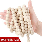 Fairysandy 39.3 ft Christmas Wood Bead Garland Farmhouse Christmas Decor - Image 3