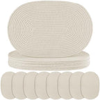 Oval Woven Placemats Set of 8 Heat Resistant Placemats 17.5 x 12 Inches Farmhouse Cotton Rope Place Mats for Dining Tables Trivets for Hot Dishes, Beige by Aertiavty