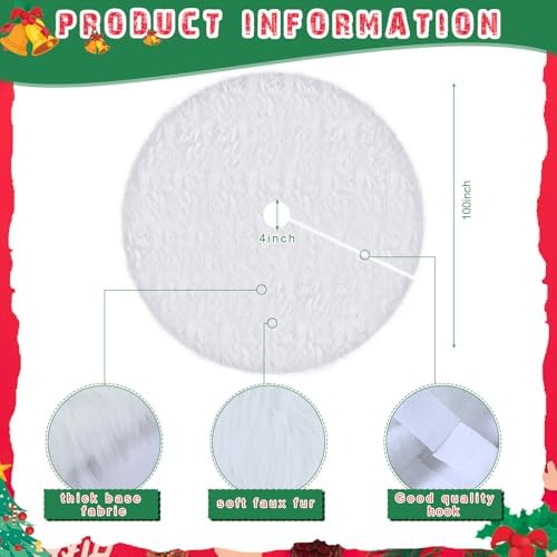 Jenaai 100'' Christmas Tree Skirt Faux Fur Xmas Tree Skirt, Classic, White - Image 2