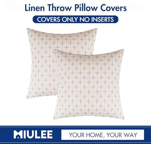 MIULEE Pack of 2 Decorative Burlap Linen Christmas Throw Pillow Covers Modern Farmhouse Pillowcases Rustic Woven Textured Cushion Cover for Sofa Couch Bed 22x22 Inch Beige - Image 7