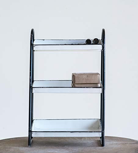 Creative Co-Op Heavily Distressed White 3-Tier Metal Tray with Black Frame & Rim - Image 2
