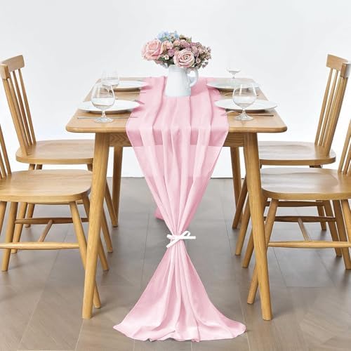 Pufogu 10 Pack 10Ft Light Pink Chiffon Table Runner Sheer 29x120 Inch - Image 3
