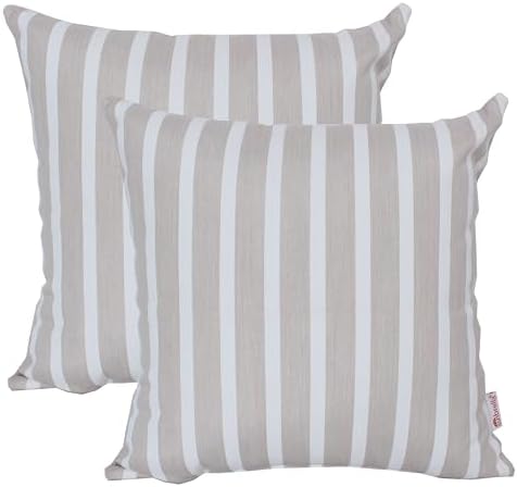 Outdoor/Indoor Sunbrella Throw Pillow Cover Only Square Set of 2 Pieces 20 inch x20 inch Shore Linen Stripe - Insert Not Included by Unknown