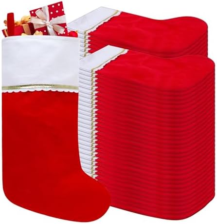 100 Pack Felt Christmas Stockings, 19 Inches Red and White Christmas Stockings Hanging Ornaments, White Cuff with Gold Trim Christmas Stockings for Family Christmas Holiday Decorations by Tokforty