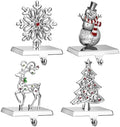 4 Pack Christmas Stocking Holder Set for Mantle Christmas Holiday Decorations Mantle Fireplace Topper Snowflake Snowman Reindeer and Christmas Tree Hangers Decorative Metal Hanger by Mulumu