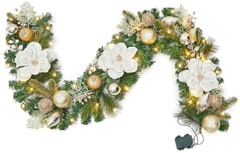 Garvee 6 Feet Christmas Garland with Lights & Magnolia for Mantle by Garvee