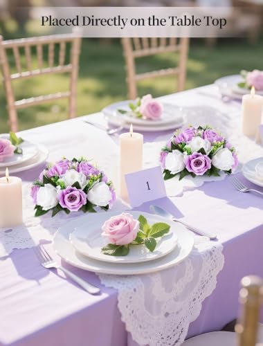 BLOSMON Lilac Flowers Balls for Centerpieces: 10 Pcs Purple White Fake Roses Flower for Wedding Table - Artificial Silk Kissing Bouquet Floral Arrangement Center for Home Party Event Decor - Image 2