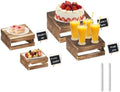 4 Pcs Buffet Risers with Mini Signs, Rustic Wood Cake Stands, Food Risers for Buffet Table, Dessert Display Stand, Wood Crates, Rustic Cake Stand for Party, Wedding, Birthday, Baby Shower, 4 Sizes by Cecnamt