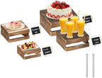 4 Pcs Buffet Risers with Mini Signs, Rustic Wood Cake Stands, Food Risers for Buffet Table, Dessert Display Stand, Wood Crates, Rustic Cake Stand for Party, Wedding, Birthday, Baby Shower, 4 Sizes by Cecnamt