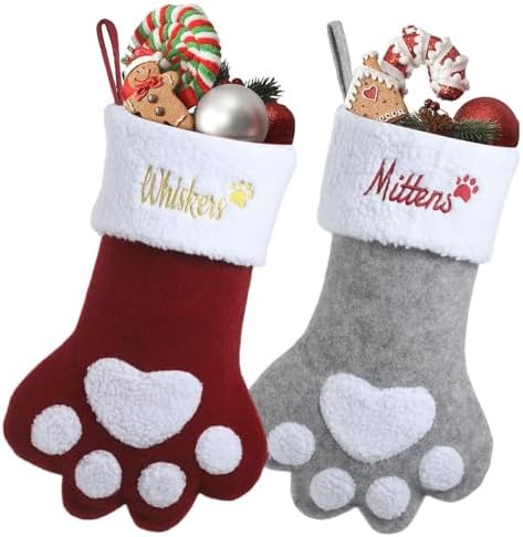 Personalized Dog Christmas Stockings - Custom Embroidered Pet Name & Paw Shape Stocking for Puppy,5 Pack 15.35” Large Knit Monogram Xmas Stockings for Fireplace Holiday Decor Gift by Infiher