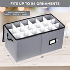 Christmas Ornament Storage Container with Dividers - Box Stores Up to 54 Ornaments, Zippered, Convenient, Adjustable, Large Organizer Bin to Protect Holiday Décor, Fits Most Standard Size, Grey - Image 3