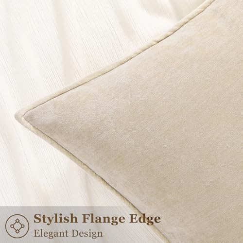 decorUhome Spring Couch Throw Pillow Covers 18x18 Set of 2, Decorative Soft Velvet Neutral Chenille Pillow Covers with Elegant Design for Sofa Bed Living Room Home Decor, Beige (Pack of 2) - Image 3