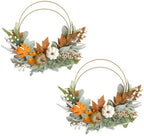 (2pcs) 16-inch Fall Wreath Handmade Rabbit Ear Leaf Maple Leaf White Berry Pumpkin Iron Wreath Front Door Window Farmhouse Decor Thanksgiving Halloween Harvest Festival Party Wedding Decor by vivimemo