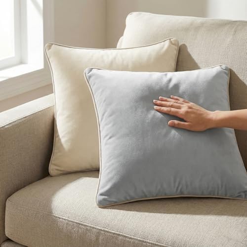 Mecatny Velvet Decorative Throw Pillow Covers 20x20 Set of 4 Grey/Beige - Image 2