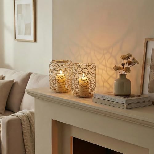 Decorative Lanterns for 3" Pillar Candles, Gold Candle Holders Set of 2 - Image 6