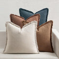 MIULEE Fall Linen Fringe Pillow Covers Set of 4 24x24 Beige/Brown/Blue by MIULEE