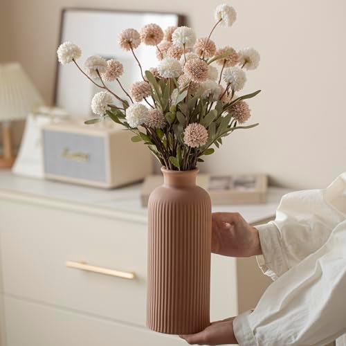 Large Modern Ceramic Vase Set, Coffee Ribbed Matte Design, 3-Piece Decorative Vases for Home, Living Room, Office (XL Coffee Mix) - Image 5