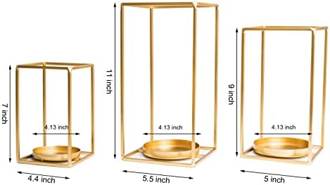 HPC Decor 3PCS Gold Metal Lanterns Decorative- 7in 9in 11in Candle Lantern Holders for Home Decor- Modern Farmhouse Lantern Decor for Wedding Table Centerpieces,Living Room,Dining Room,Party,Holiday. - Image 4