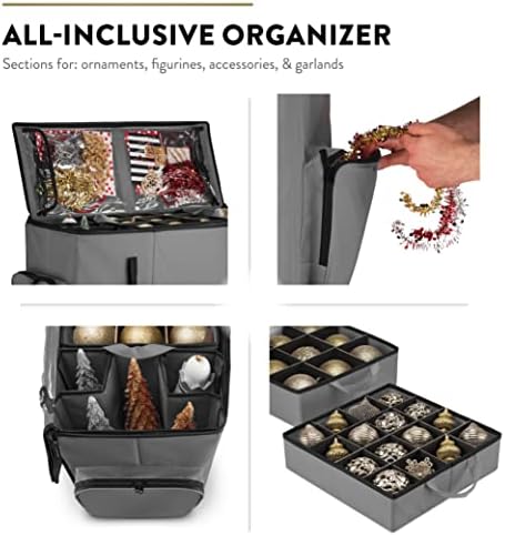 ZOBER All in One Christmas Ornament Storage Box & Decoration Container - Easy Access Removable Trays, Keeps 73 Ornaments - Adjustable Extent Area for Figurines and Pockets for Decoration - Gray - Image 3