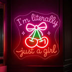 I'm Literally Just A Girl Neon Sign Pink Cherry Bow Led Neon Light by SHIDASIGN
