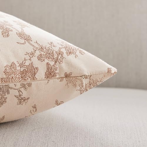 100% Cotton French Pastoral Throw Pillow Covers Set of 2, 24x24 Inch Double Sided/Brown, Farmhouse Decorative Cushion Covers for Sofa Bed Living Room Home Decor - Image 3