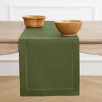 Solino Home 100% Pure Linen Dining Table Runner Olive Hemstitch, 14 x 72 in by SolinoHome