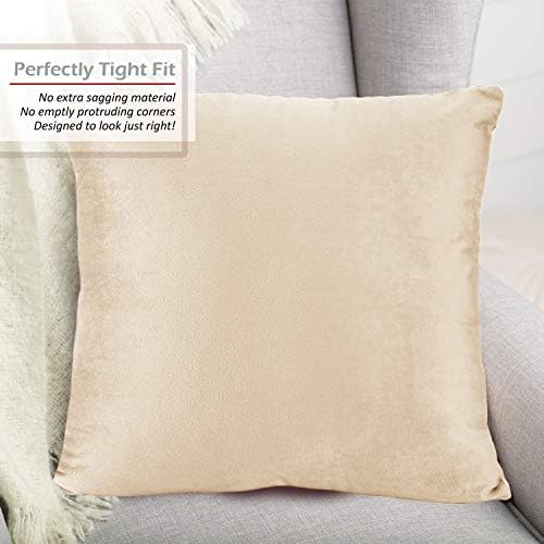 Nestl Throw Euro Pillow Covers, Cozy Velvet Decorative Pillow Covers 26 x 26 Inches, Soft Solid Couch Pillow Case for Sofa, Bed and Car, Set of 4 - Beige Cream - Image 4