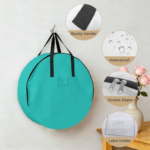 36 Inch Round Storage Bag 2 Pack,Water Green Watercolor Waterproof Wreath Storage Container with Handles&Zipper Solid Color Closet Organizer Bags Garland Box - Image 5