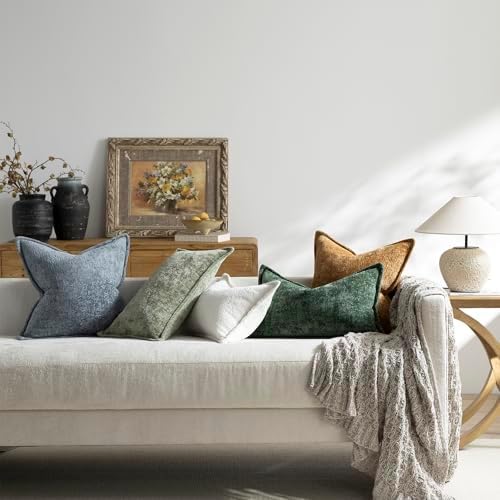 DEZENE Pack of 2 Dusty Blue Decorative Throw Pillow Covers 24x24 Cozy Soft Chenille Accent Vintage Square Couch Pillow Covers for Home Decor Bed Sofa Living Room - Image 7