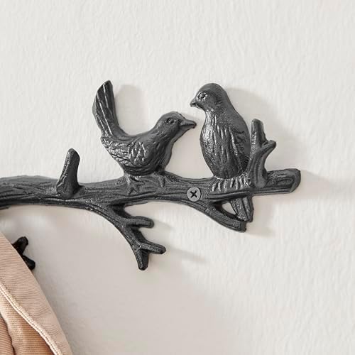 Danya B. Dark Brown Cast Iron Birds on Tree Branch Decorative Wall Sculpture Utility Hook Unit with 4 Hooks - Image 6