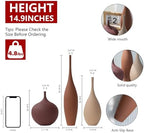 Relexome Ceramic Modern Vase Set of 3 Farmhouse Decorative Vase Minimalist Aesthetic Vases for Centerpieces Matte Ribbed Vases for Home Decor Table Entryway Living Room (Brown+Khaki+ Dark Red) - Image 2