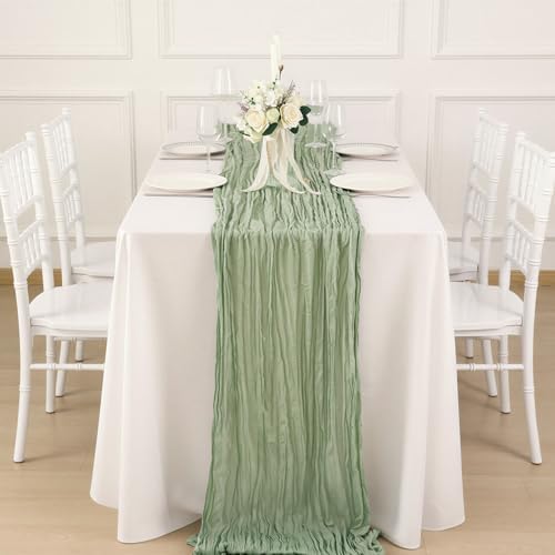 10 Pack Sage Green Cheesecloth Table Runner 120 Inch Boho Wedding Decor - Image 4