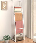 6.3ft Blanket Ladder with Storage Basket, 5 Tier Decorative Ladder Shelf Stand for Living Room & Bedroom, Wall-Leaning Blanket Holder Quilt Rack for Home Décor, Rustic Brown & White by Ansionsol
