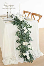 Floroom 6ft Artificial Eucalyptus Garland with Flowers Fake Greenery Faux Floral Vine Garland for Table Decor Wedding Centerpieces Bridal Shower Party Decorations, Ivory White - Image 2