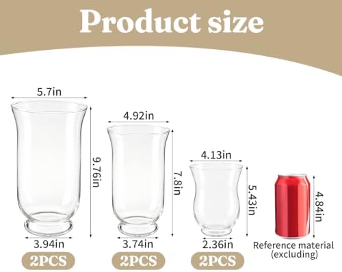 6 Pcs Hurricane Glass Candle Holders, 3 Sizes Pillar Candle Vases - Image 2