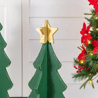 Glitzhome Set of 2 Wood Christmas Trees Porch Decor,Interlocking Xmas Porch Sign with Gold Star Toppers,Standing Porch Sign for Front Door Indoor Outdoor Holiday Decor,36" H &30" H - Image 6