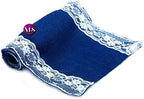 VDS Pack of 12, Burlap Table Runner with White Lace Edge, 100% Natural Jute Rustic Hessian Table Cloth Centerpiece for Wedding Birthday Party Banquet Table Decoration (Size 12X108 Inch)(Royal Blue) - Image 3