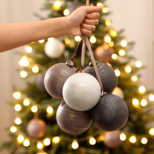 Yunlly 12 Pcs Neutral Christmas Ornament, Bronze Taupe Ivory, 4‘’ - Image 2